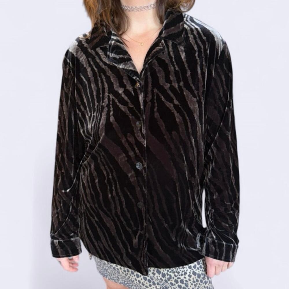 Vintage 90s Y2K velvet animal print zebra button whimsigoth grunge witchy shirt